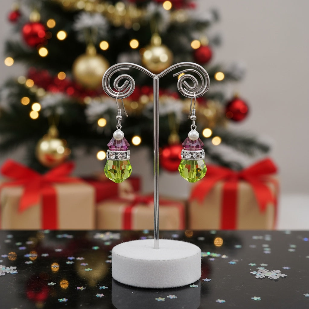 Grinch's Head Sparkling Christmas Earrings